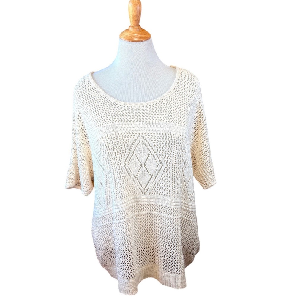 Torrid Ivory Pointelle Knit Diamond Pattern Bohemian Sweater Size 1 1X